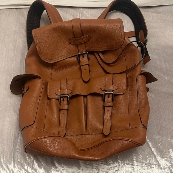 Coach Brown Leather Men's Backpack - Picture 1 of 3